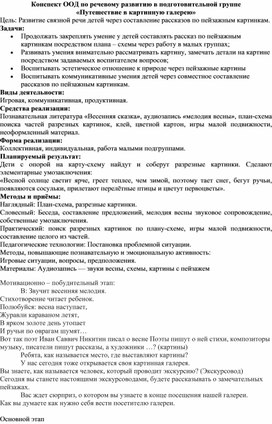 Конспект «Путешествие в картинную галерею»