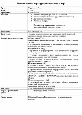 Обложка для материала Открытый урок по окружающему миру "Что такое деньги?" 3 класс