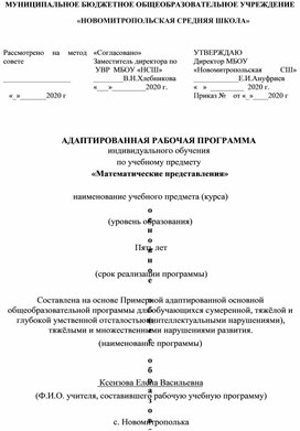 Адаптированная рабочая программа Математические представления