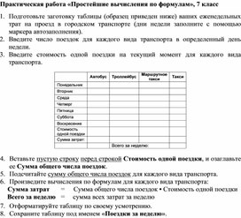 Разработка практической работы "Простейшие вычисления по формулам" к уроку "Работа с ЭТ",  7 класс