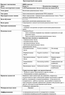 Обложка для материала Математика_6_класс_Вычитание рациональных чисел_КСП (2-й час)
