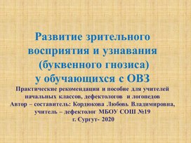 Развитие зрительного восприятия и узнавания   (буквенного гнозиса) у обучающихся с ОВЗ