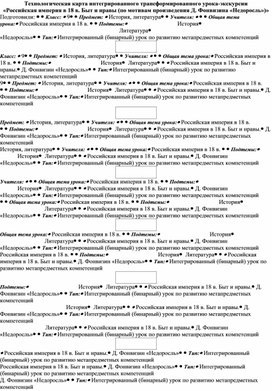 Обложка для материала Технологическая карта интегрированного трансформированного урока-экскурсии  «Российская империя в 18 в. Восстание Е. Пугачева (по мотивам произведения А.С. Пушкина «Капитанская дочка»)»