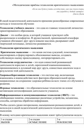 «Методические приёмы технологии критического мышления»