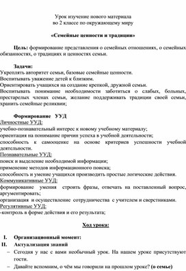 Обложка для материала Конспект урока по окружающему миру на тему "Семейные традиции". 2 класс.