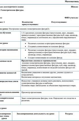 1СПостроение плоских геометрических фигу(2).КРАТКОСРОЧНЫЙ ПЛАН.