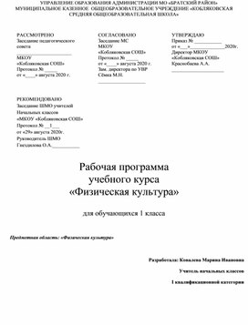 Обложка для материала Программа. Физическая культура 1 класс