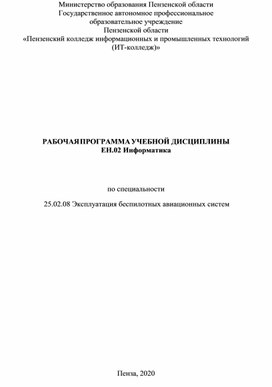 Рабочая программа Ен.02 Информатика для специальности 25.02.08 Эксплуатация беспилотных авиационных систем