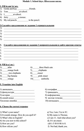 Обложка для материала Задания на повторение Module 1. School days. Школьная жизнь к УМК Spotlight 5