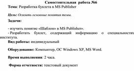 Обложка для материала Самостоятельная работа по теме Разработка буклета в MS Publisher