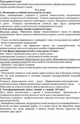 Тема урока: «Правописание окончаний имен существительных в форме родительного падежа множественного числа»