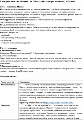 Обложка для материала Сценарий занятия «Новый год. Мечты» (Разговоры о важном) 6-7 класс.
