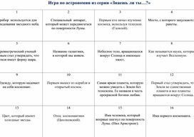 Игра-лото по астрономии "Знаешь ли ты...?"