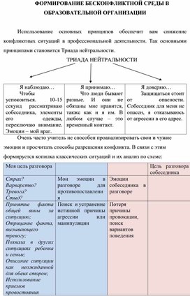 ФОРМИРОВАНИЕ БЕСКОНФЛИКТНОЙ СРЕДЫ В ОБРАЗОВАТЕЛЬНОЙ ОРГАНИЗАЦИИ