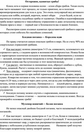 Обложка для материала Методическая разработка классного часа Ядовитые грибы