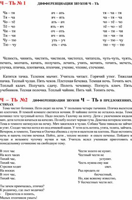 Обложка для материала Карточки по автоматизации звука Ч - Ть