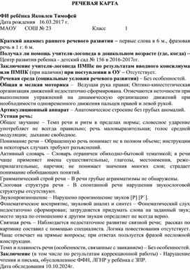 Обложка для материала "Образец речевой карты для учителя-логопеда"