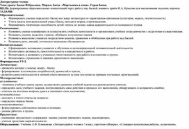 Технологическая карта урока по литературному чтению по теме " Басни  И.А.Крылова. Мартышка и очки"