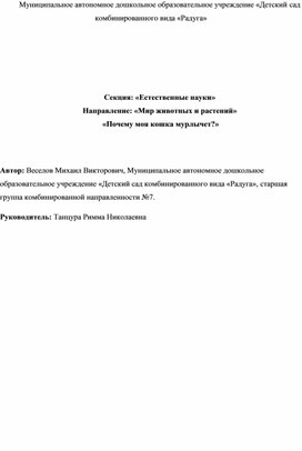Обложка для материала Проект исследовательской работы «Почему моя кошка мурлычет?»