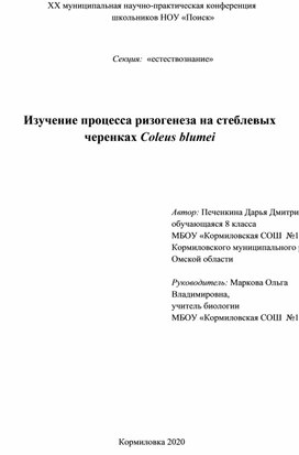 Изучение процесса ризогенеза на стеблевых черенках Coleus blumei