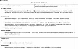 Технологическая карта урока химии "Вода -уникальное вещество на земле"