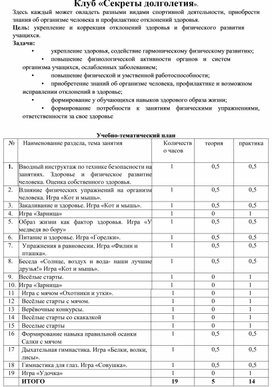 Программа кружка ЛОЛ «Секреты долголетия».