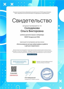Обложка для материала Свидетельство мастер-класса "Использование метода нейрографики в работе с детьми и взрослыми"