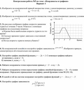 Контрольная работа по алгебре 7 класса "Координаты и графики" (Дорофеев)