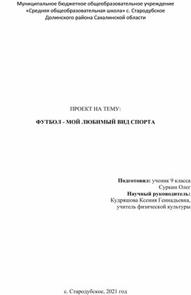 Проектная работа на тему "Футбол - мой любимый вид спорта"