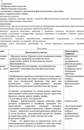 Обложка для материала конспект урока по изобразительному искусству по теме "Фантастические существа" УМК "Гармония" 3 класс