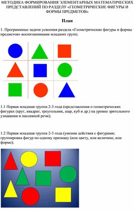 Обложка для материала МЕТОДИКА ФОРМИРОВАНИЯ ЭЛЕМЕНТАРНЫХ МАТЕМАТИЧЕСКИХ ПРЕДСТАВЛЕНИЙ ПО РАЗДЕЛУ «ГЕОМЕТРИЧЕСКИЕ ФИГУРЫ И ФОРМЫ ПРЕДМЕТОВ»