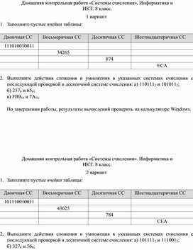 Обложка для материала Домашняя контрольная работа «Системы счисления».