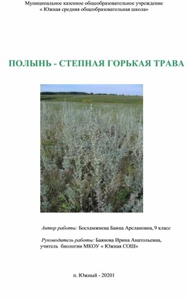 Исследовательская работа " Полынь-степная горькая трава"