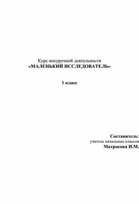 Обложка для материала Программа внеурочной деятельности «Маленький исследователь»