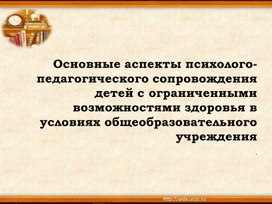 Обложка для материала ОСНОВНЫЕ АСПЕКТЫ РАБОТЫ С ДЕТЬМИ ОВЗ