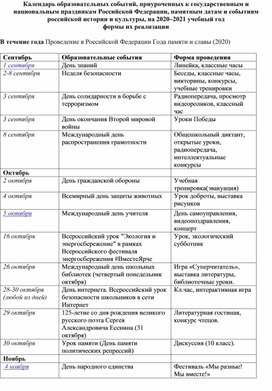 План общешкольных ключевых дел