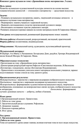 Обложка для материала Конспект урока музыки по теме: «Древнейшая песнь материнства». 3 класс.