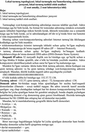 Lokal tarmoq topologiyasi.