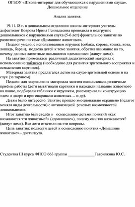 Обложка для материала Анализ занятия "Домашние животные" (Слабослышащее отделение)