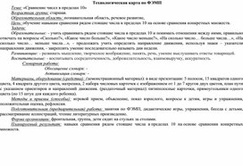 Технологическая карта занятия по ФЭМП "Сравнение чисел в пределах 10"