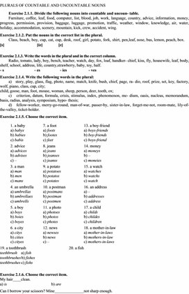 PLURALS OF COUNTABLE AND UNCOUNTABLE NOUNS