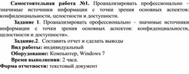 Обложка для материала Самостоятельная работа №1. Проанализировать профессионально – значимые источники информации с точки зрения основных аспектов: конфиденциальности, целостности и доступности