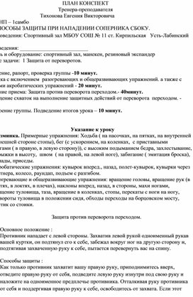 План конспект "Защита против переворота переходом".