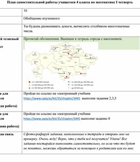 Урок по математике для 4 класса