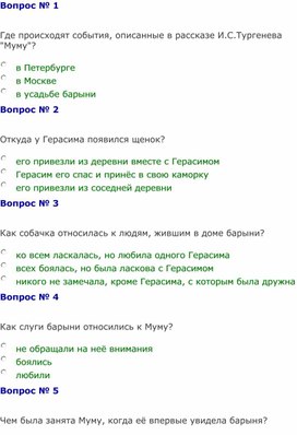 Тестовая работа по литературе на знание содержания текста.