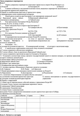 Обложка для материала Материалы для практической работы по теме "Дворцовые перевороты"