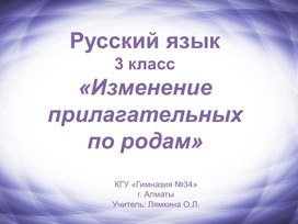 Презнтация к уроку русского языка 3 класс на тему "Изменение имён прилагательных по родам"