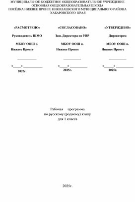 Обложка для материала Рабочая     программа по русскому (родному) языку  для 1 класса