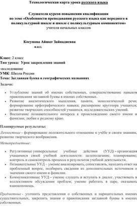 Урок русского языка. 2 класс . Тема: Заглавная буква в географических названиях