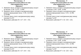 Самостоятельная работа по теме "Ряд натуральных чисел"